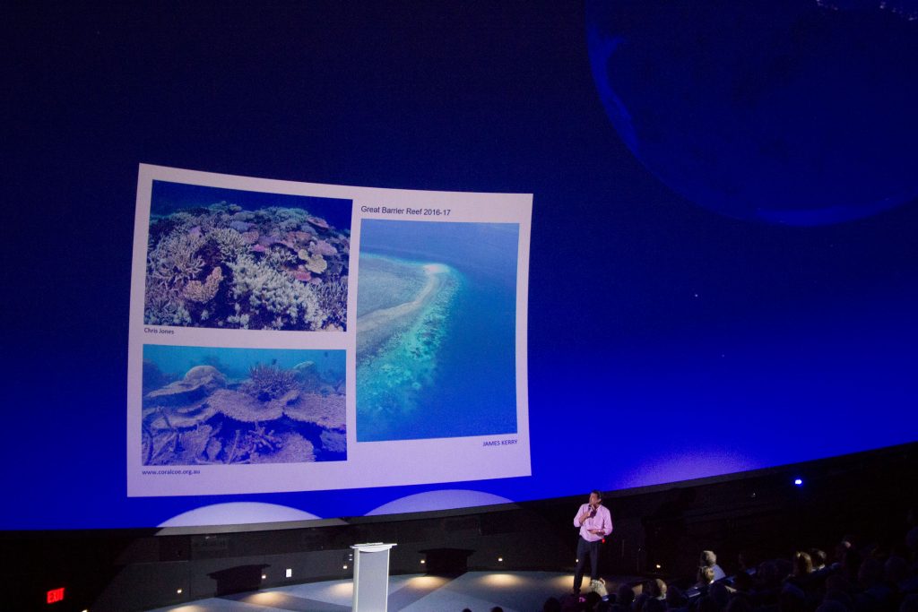 Andrew Baker, associate professor of marine biology and ecology at the Rosenstiel School of Marine and Atmospheric Science, and of Rosenstiel’s Coral Reef Futures Lab, presents at the final Sea Secrets lecture of 2017.